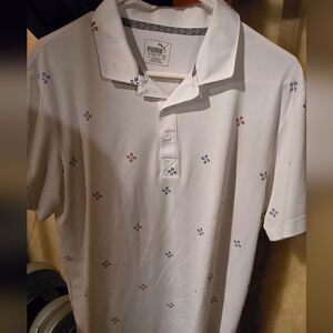 Puma Red,Blue, and White Casual Button Down Shirt with Subtle Pattern